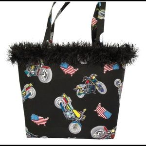 NWOT Motorcycle & USA flag black tote bag purse